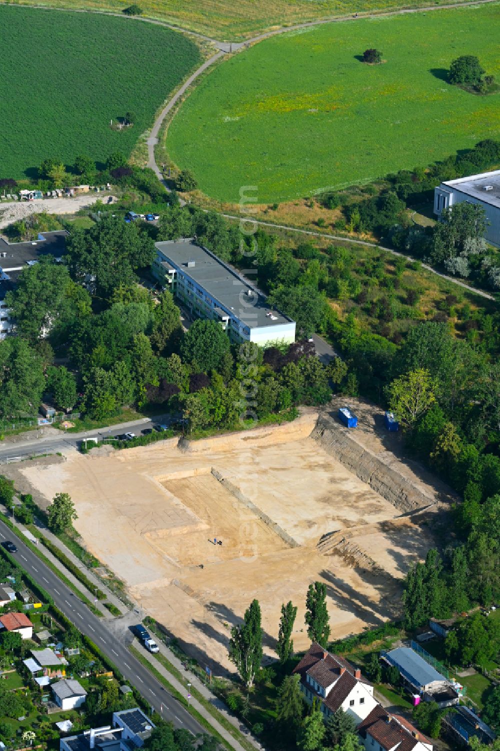 Berlin from above - New construction site of the school building Elsenschule on street Elsenstrasse in the district Mahlsdorf in Berlin, Germany