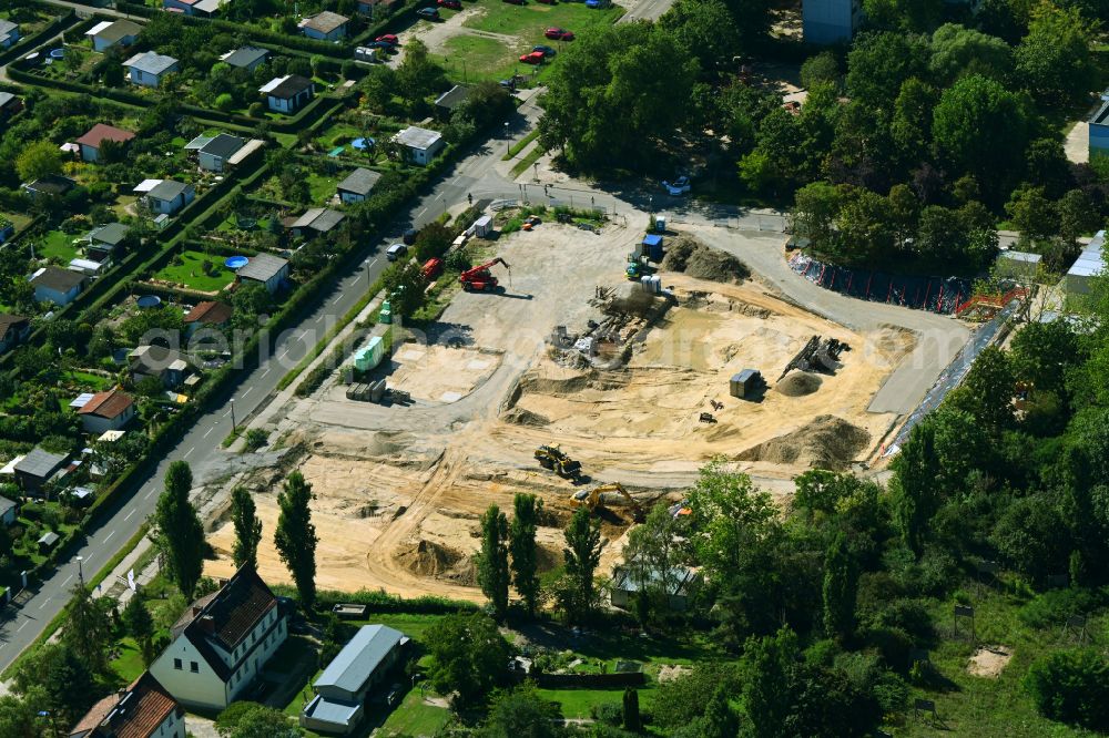Berlin from the bird's eye view: New construction site of the school building Elsenschule on street Elsenstrasse in the district Mahlsdorf in Berlin, Germany