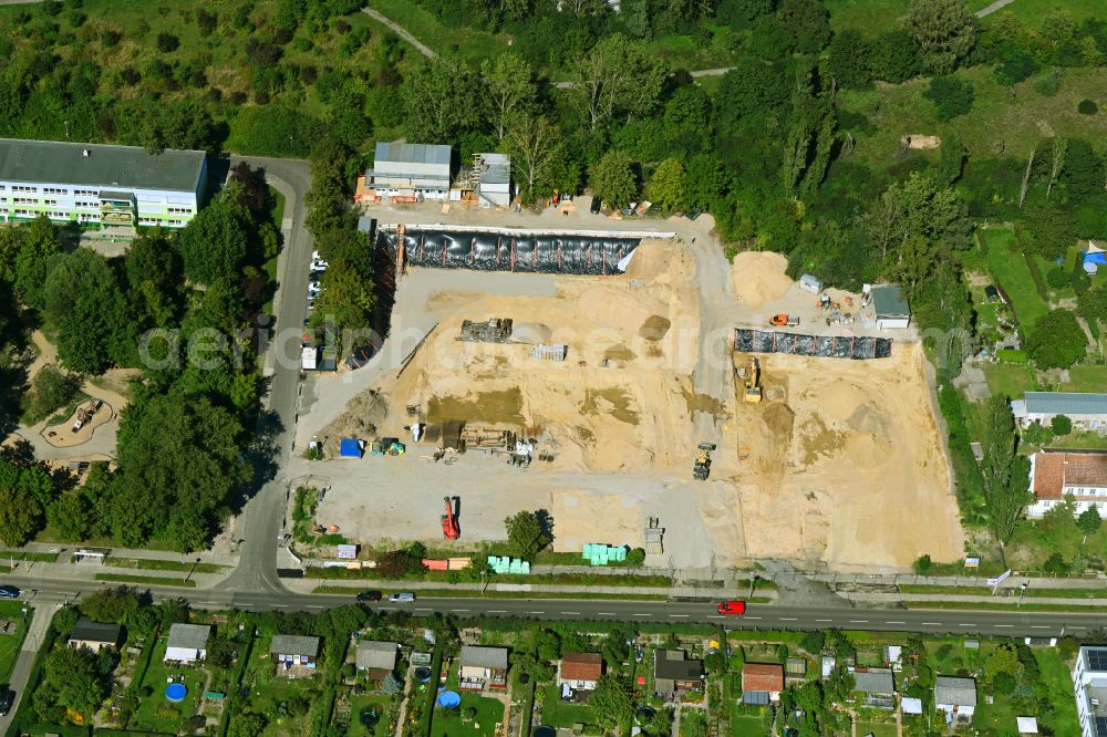 Berlin from above - New construction site of the school building Elsenschule on street Elsenstrasse in the district Mahlsdorf in Berlin, Germany