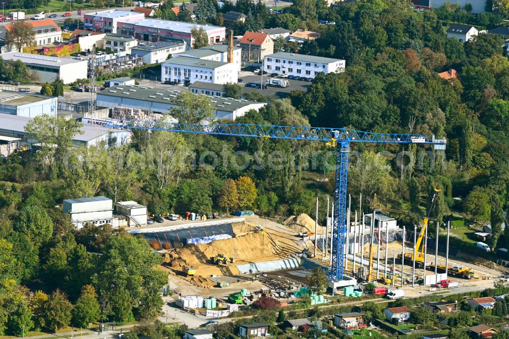 Aerial photograph Berlin - New construction site of the school building Elsenschule on street Elsenstrasse in the district Mahlsdorf in Berlin, Germany