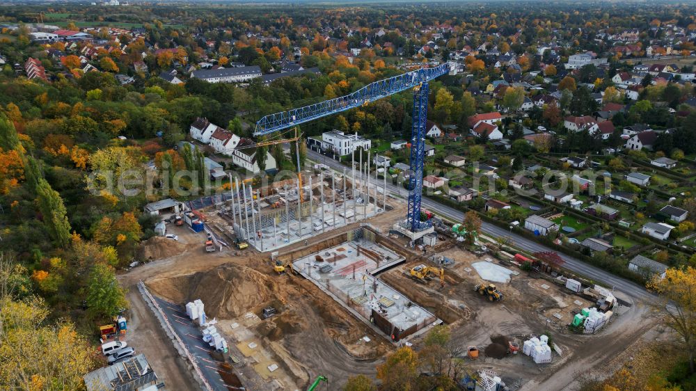Aerial image Berlin - New construction site of the school building Elsenschule on street Elsenstrasse in the district Mahlsdorf in Berlin, Germany