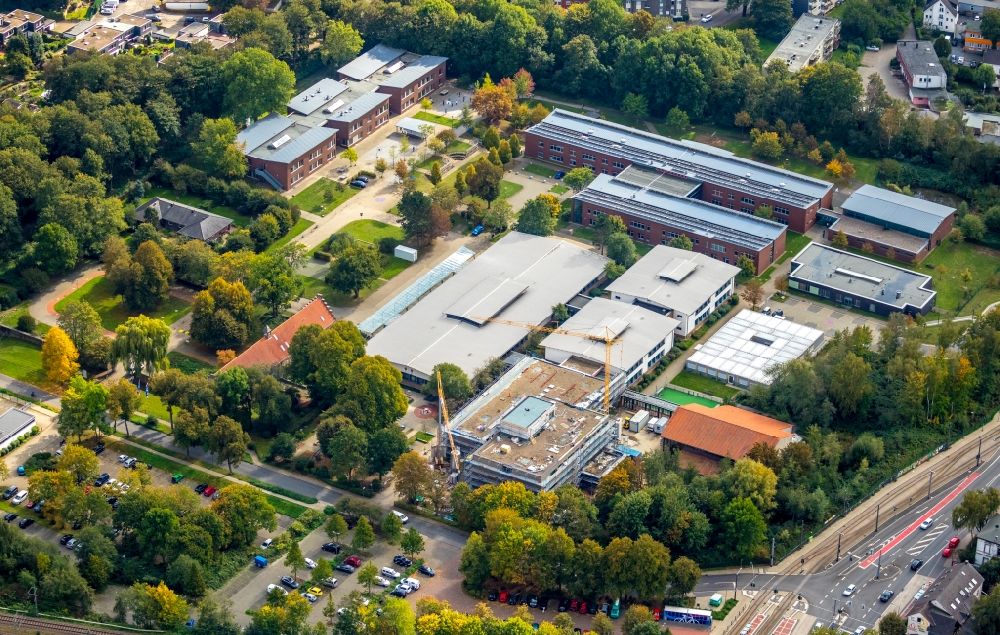 Bochum from the bird's eye view: New construction site of the school building of special school Schule am Haus Langendreer in Bochum in the state North Rhine-Westphalia, Germany