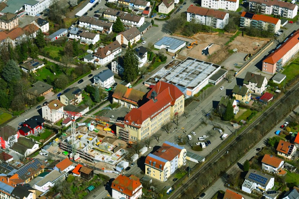 Schopfheim from above - New construction site of the school building on Friedrich-Ebert-Schule on Roggenbachstrasse in Schopfheim in the state Baden-Wurttemberg, Germany