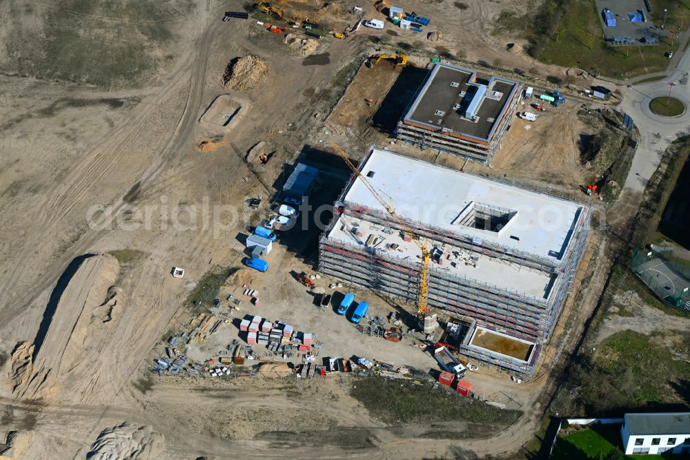 Aerial photograph Parchim - New construction site of the school building Goethe-Regionalschule with on street Gneisenaustrasse in Parchim in the state Mecklenburg - Western Pomerania, Germany