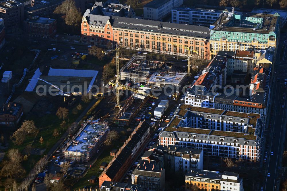 Aerial image Leipzig - New construction site of the school building a primary school on street Reichpietschstrasse in the district Reudnitz in Leipzig in the state Saxony, Germany