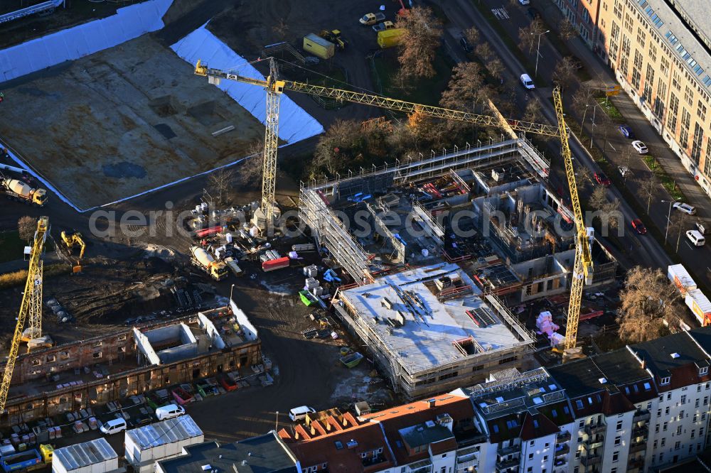 Leipzig from above - New construction site of the school building a primary school on street Reichpietschstrasse in the district Reudnitz in Leipzig in the state Saxony, Germany