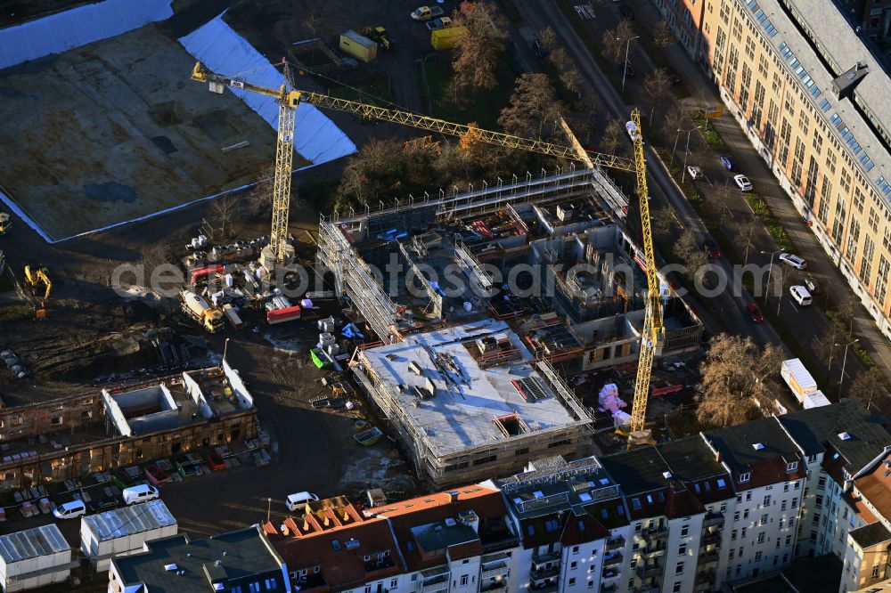 Leipzig from the bird's eye view: New construction site of the school building a primary school on street Reichpietschstrasse in the district Reudnitz in Leipzig in the state Saxony, Germany