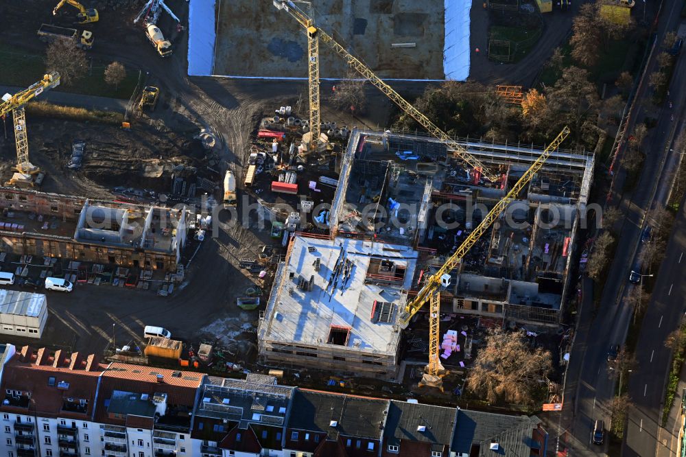 Aerial image Leipzig - New construction site of the school building a primary school on street Reichpietschstrasse in the district Reudnitz in Leipzig in the state Saxony, Germany