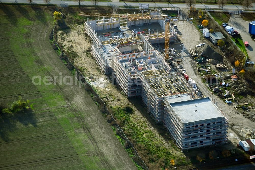 Aerial image Ahrensfelde - New construction site of the school building between Ahrensfelof Chaussee in the district Lindenberg in Ahrensfelde in the state Brandenburg, Germany