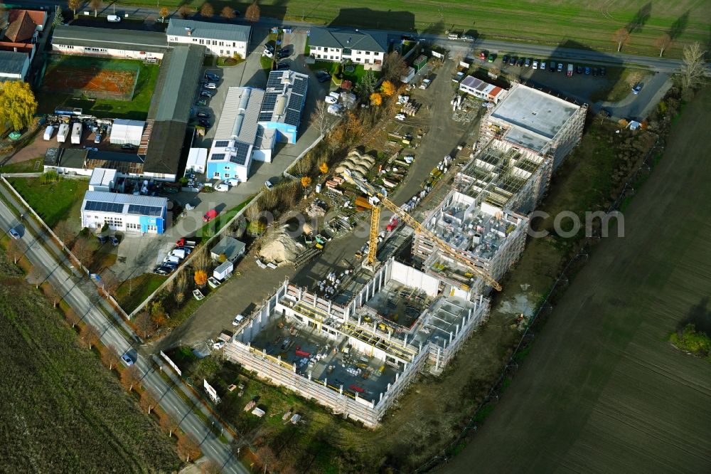 Aerial photograph Ahrensfelde - New construction site of the school building between Ahrensfelof Chaussee in the district Lindenberg in Ahrensfelde in the state Brandenburg, Germany