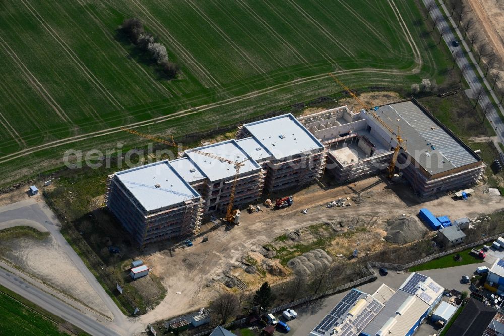 Ahrensfelde from the bird's eye view: New construction site of the school building between Ahrensfelof Chaussee in the district Lindenberg in Ahrensfelde in the state Brandenburg, Germany