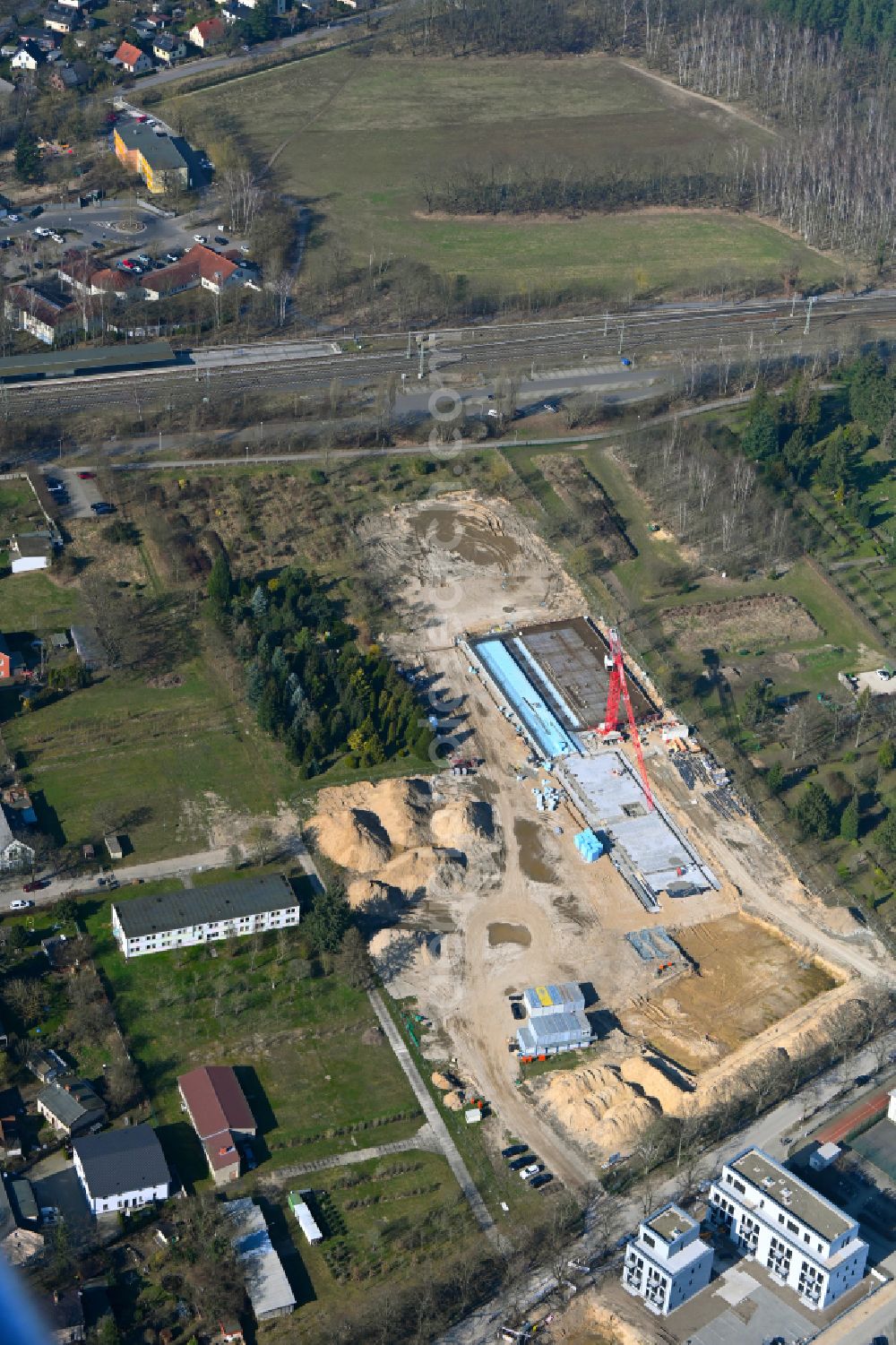 Aerial photograph Panketal - New construction site of the school building a primary school on street Schoenower Strasse - Elbestrasse in the district Zepernick in Panketal in the state Brandenburg, Germany