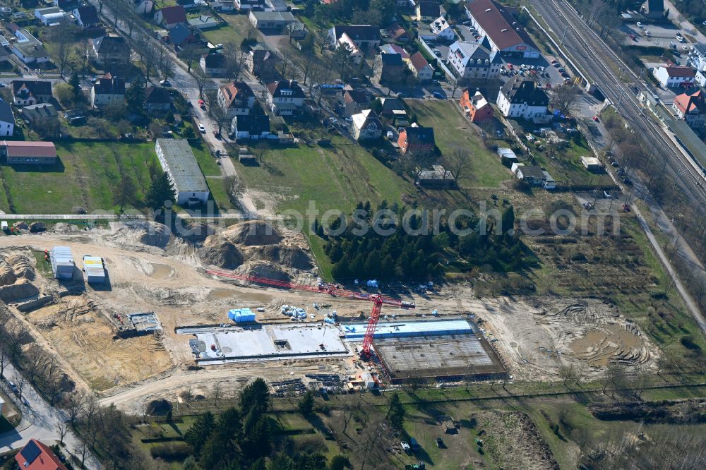 Aerial image Panketal - New construction site of the school building a primary school on street Schoenower Strasse - Elbestrasse in the district Zepernick in Panketal in the state Brandenburg, Germany