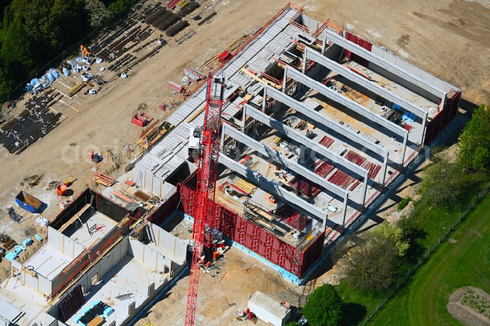 Panketal from the bird's eye view: New construction site of the school building a primary school on street Schoenower Strasse - Elbestrasse in the district Zepernick in Panketal in the state Brandenburg, Germany