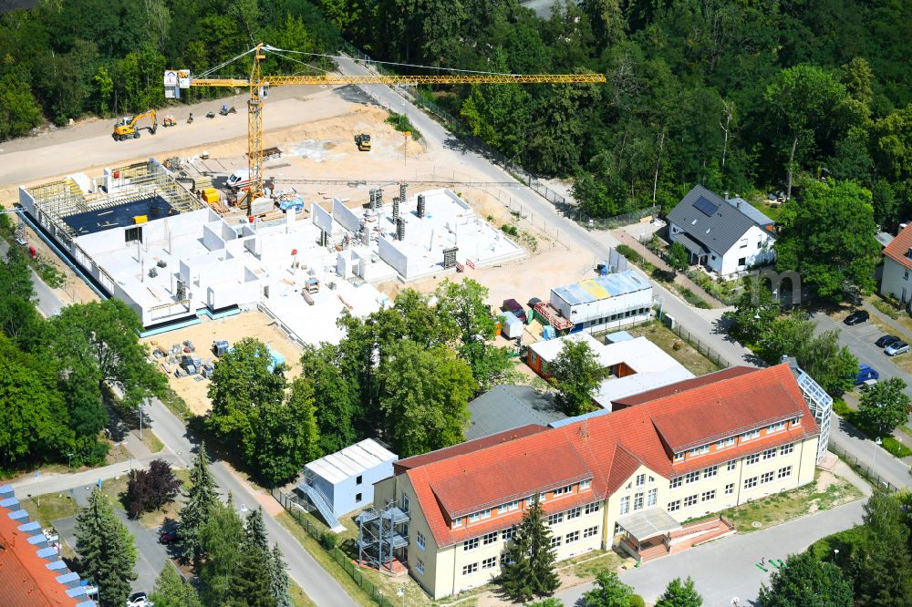 Aerial image Werneuchen - New construction site of the school building Grundschule Im Rosenpark on street Goldregenstrasse in Werneuchen in the state Brandenburg, Germany