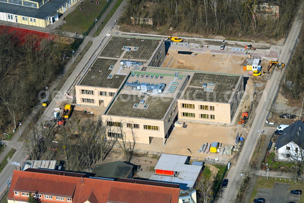 Werneuchen from above - New construction site of the school building Grundschule Im Rosenpark on street Goldregenstrasse in Werneuchen in the state Brandenburg, Germany
