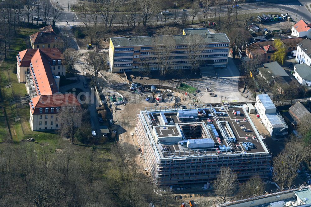 Aerial image Berlin - New construction site of the school building Grundschule unter den Baeumen on street Alt-Blankenburg in the district Blankenburg in Berlin, Germany