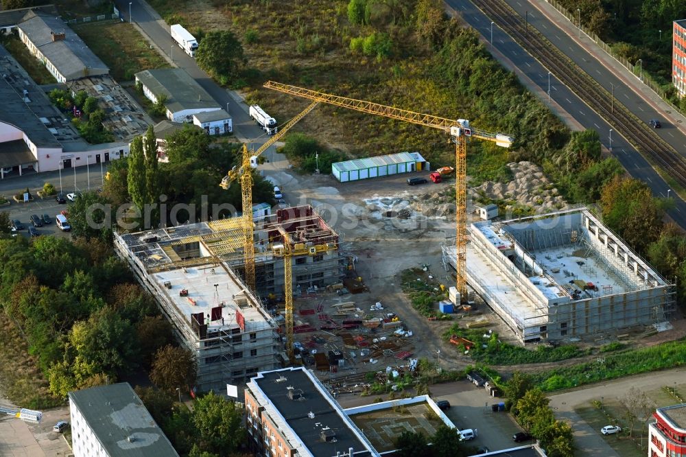 Aerial image Magdeburg - New construction site of the school building Grundschule Wilhelm-Kobelt-Strasse in Magdeburg in the state Saxony-Anhalt, Germany