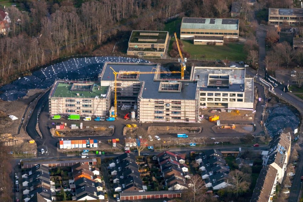 Aerial image Essen - New construction site of the school building of Gustav-Heinemann-Schule along the Schonnebeckhoefe in Essen in the state North Rhine-Westphalia, Germany