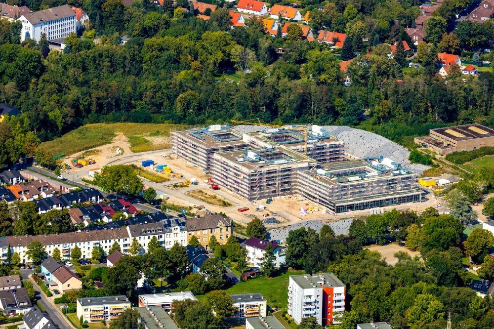 Essen from the bird's eye view: New construction site of the school building of Gustav-Heinemann-Schule along the Schonnebeckhoefe in Essen in the state North Rhine-Westphalia, Germany