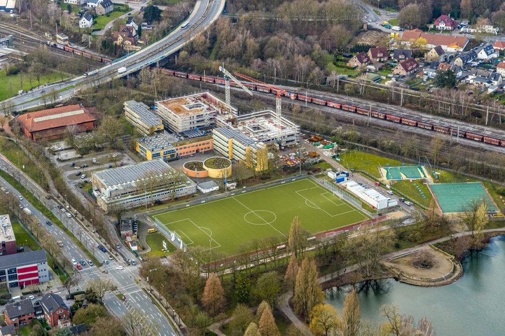 Gladbeck from the bird's eye view: New construction site of the school building of Heisenberg Gymnasium on Konrad-Adenauer-Allee in Gladbeck in the state North Rhine-Westphalia, Germany
