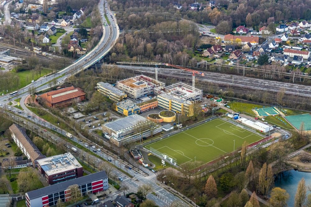 Aerial image Gladbeck - New construction site of the school building of Heisenberg Gymnasium on Konrad-Adenauer-Allee in Gladbeck in the state North Rhine-Westphalia, Germany