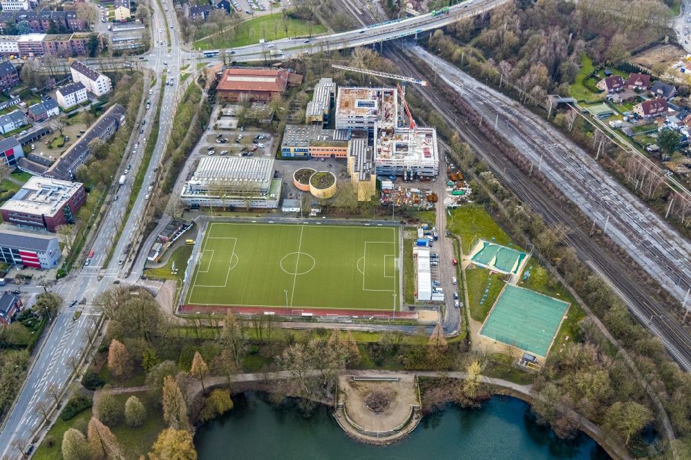 Gladbeck from above - New construction site of the school building of Heisenberg Gymnasium on Konrad-Adenauer-Allee in Gladbeck in the state North Rhine-Westphalia, Germany