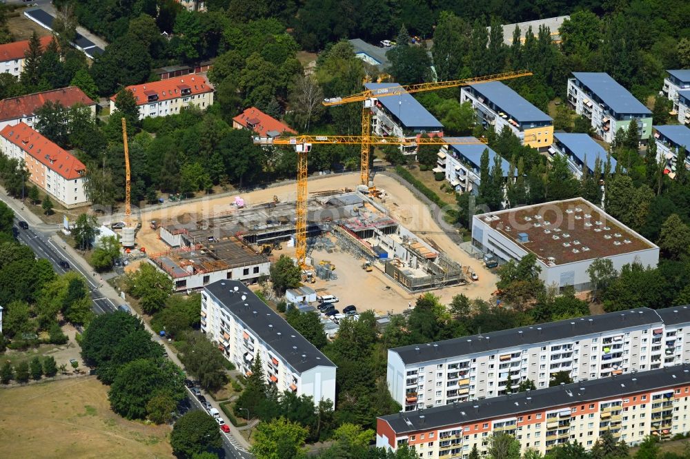 Aerial image Dresden - New construction site of the school building on Karl-Marx-Strasse in the district Klotzsche in Dresden in the state Saxony, Germany
