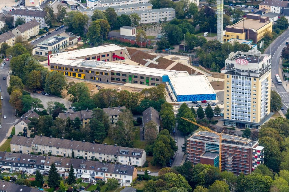 Velbert from above - New construction site of the school building on Kastanienallee in Velbert in the state North Rhine-Westphalia, Germany