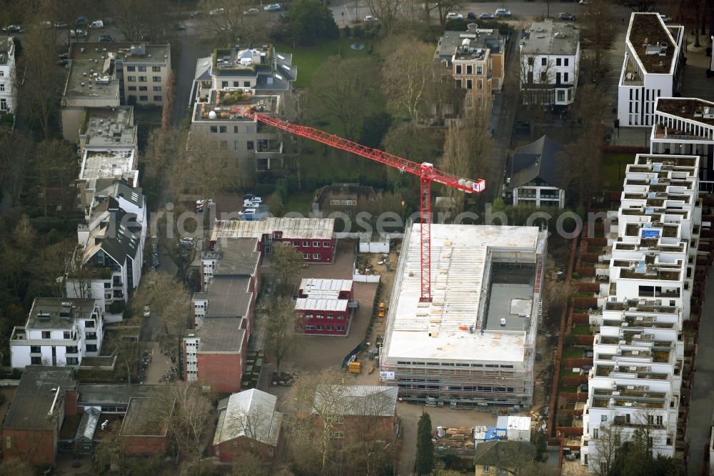 Hamburg from the bird's eye view: New construction site of the school building on Klosterstieg in the district Harvestehude in Hamburg, Germany