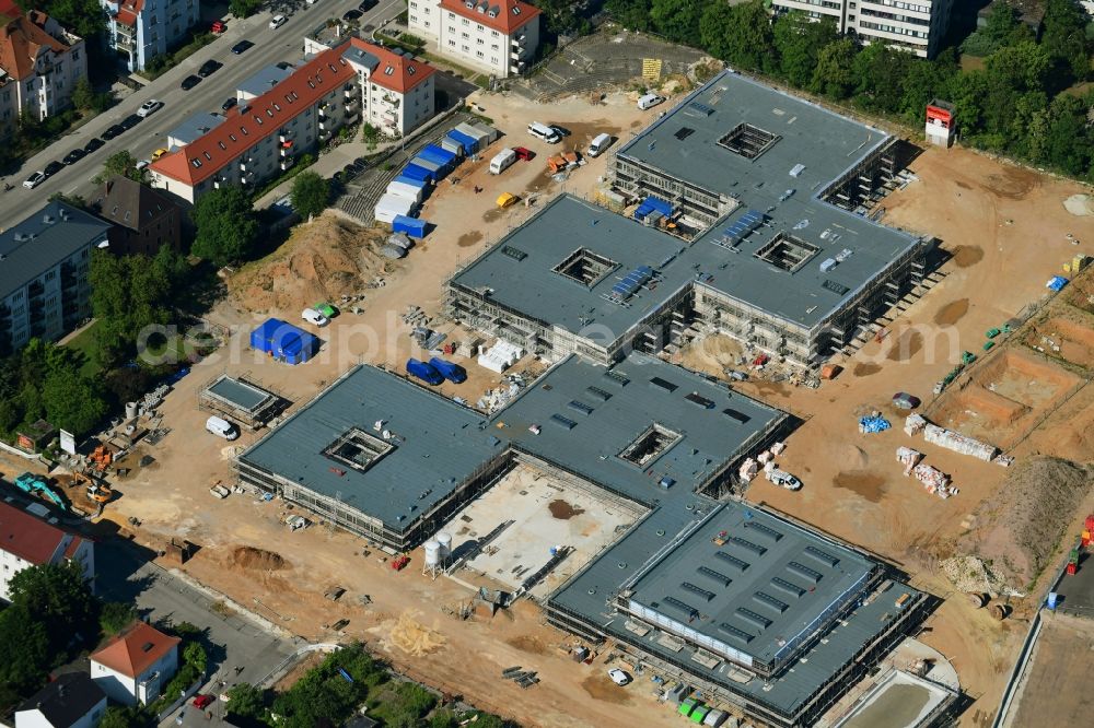 Regensburg from above - New construction site of the school building of Kreuzschule on Pruefeninger Strasse in Regensburg in the state Bavaria, Germany