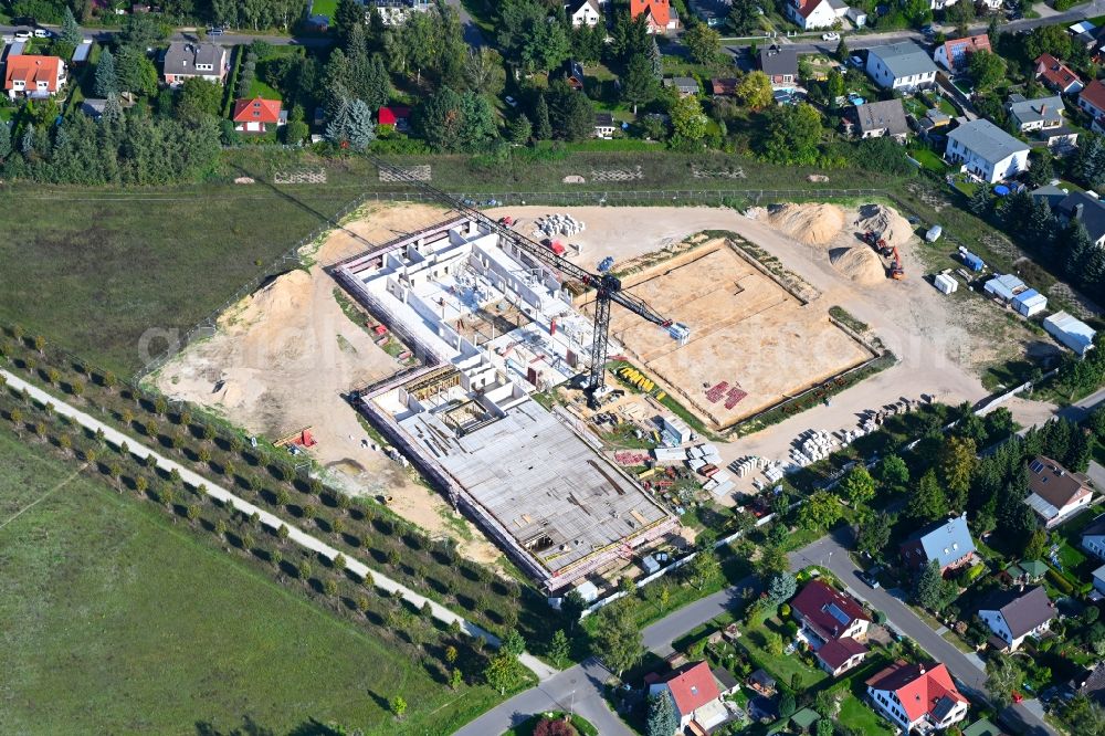 Aerial image Fredersdorf-Vogelsdorf - New construction site of the school building on Landstrasse - Lenbachstrasse in Fredersdorf-Vogelsdorf in the state Brandenburg, Germany
