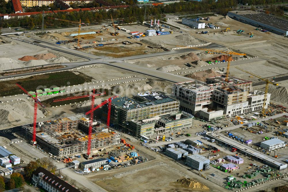 Aerial image München - New construction site of the school building on street Heidemannstrasse in the district Freimann in Munich in the state Bavaria, Germany