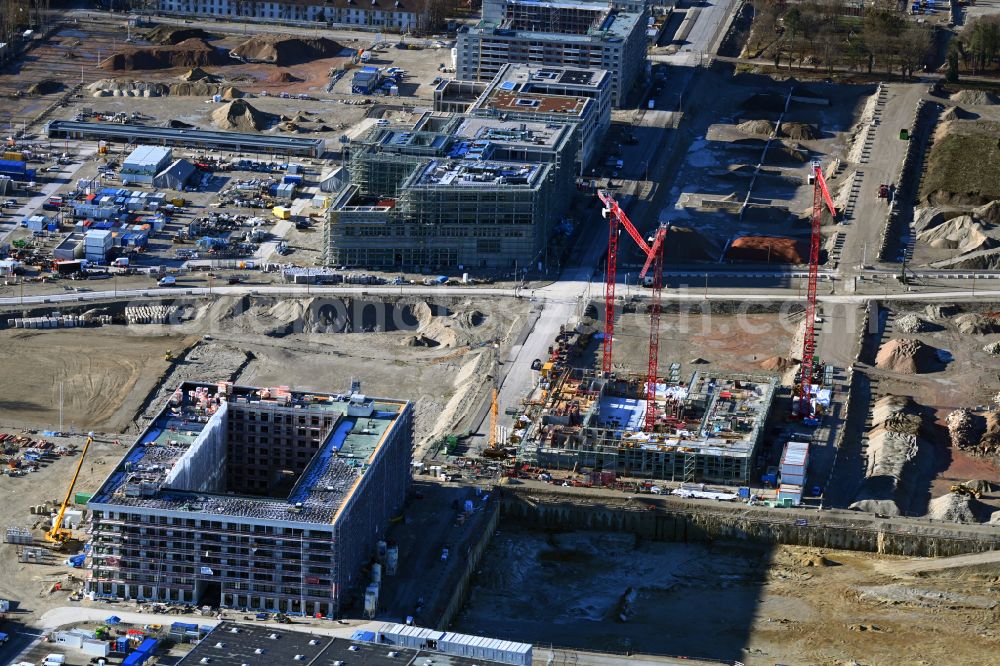 Aerial image München - New construction site of the school building on street Heidemannstrasse in the district Freimann in Munich in the state Bavaria, Germany
