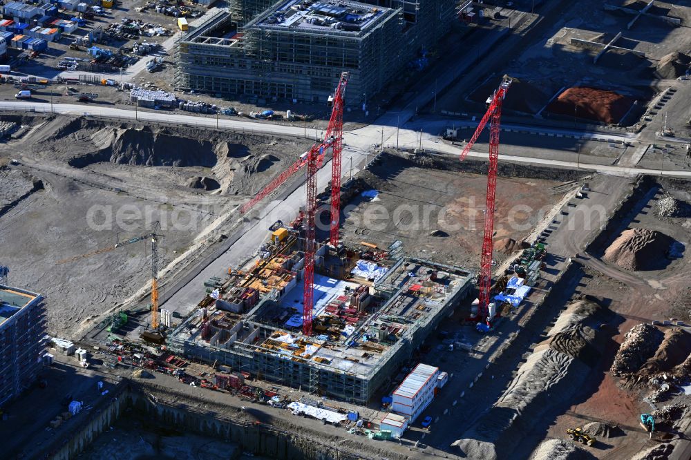 Aerial photograph München - New construction site of the school building on street Heidemannstrasse in the district Freimann in Munich in the state Bavaria, Germany