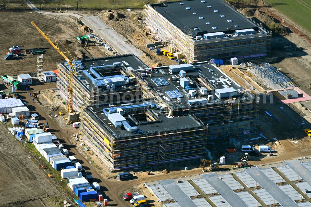 Aerial image Altlandsberg - New construction site of the school building Neuer Schulcampus on street Fredersdorfer Chaussee in Altlandsberg in the state Brandenburg, Germany