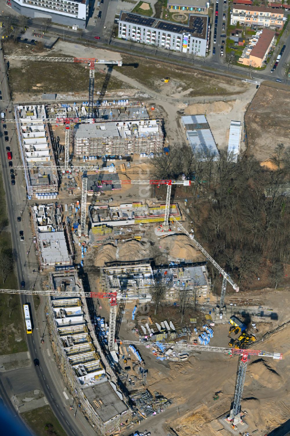 Berlin from the bird's eye view: New construction site of the school building Rhenaniastrasse corner Daumstrasse in the district Haselhorst in Spandau in Berlin, Germany