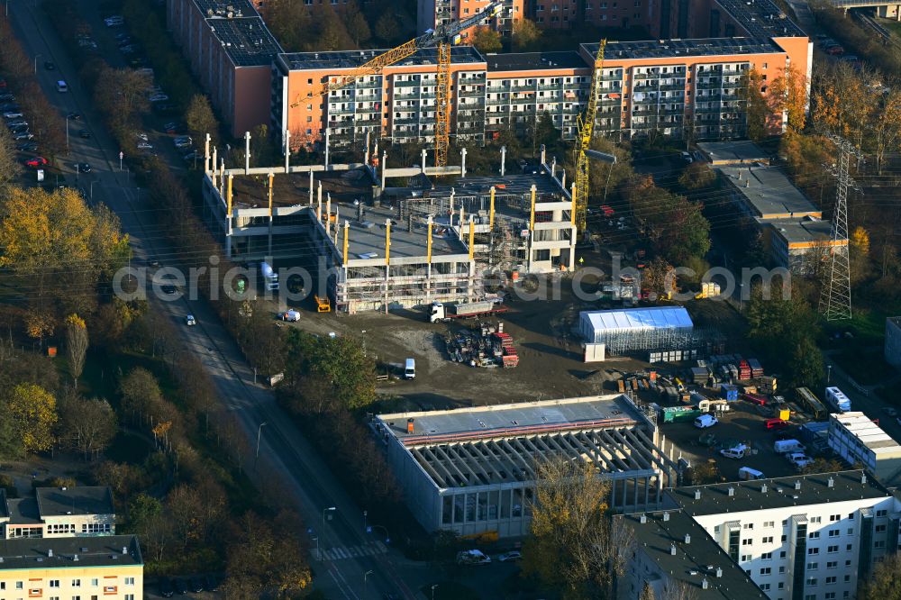 Berlin from above - New construction site of the school building on Naumburger Ring in the district Hellersdorf in Berlin, Germany