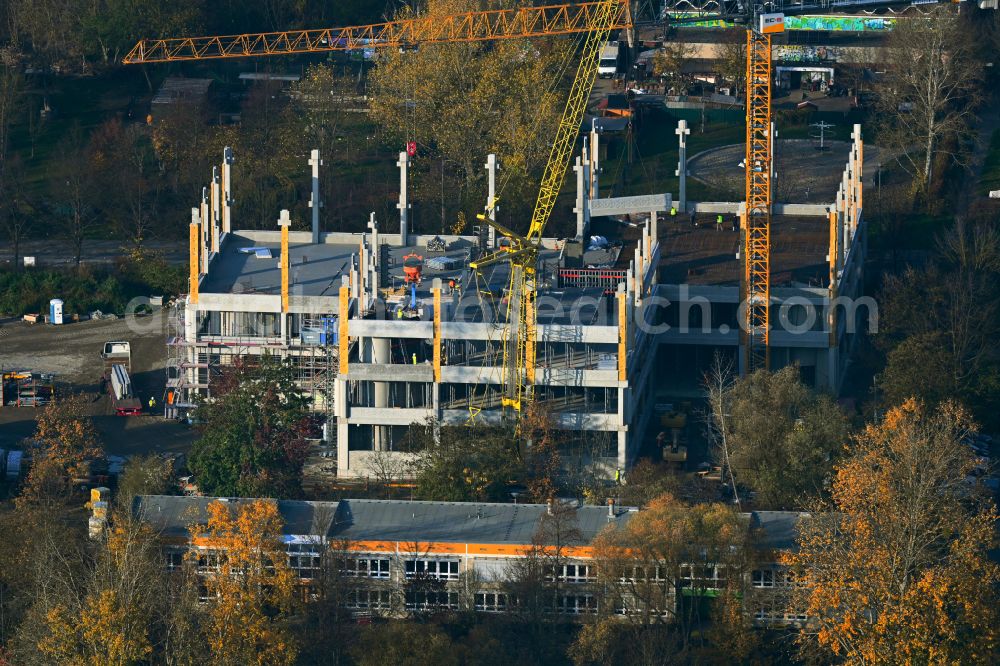 Berlin from above - New construction site of the school building on Naumburger Ring in the district Hellersdorf in Berlin, Germany
