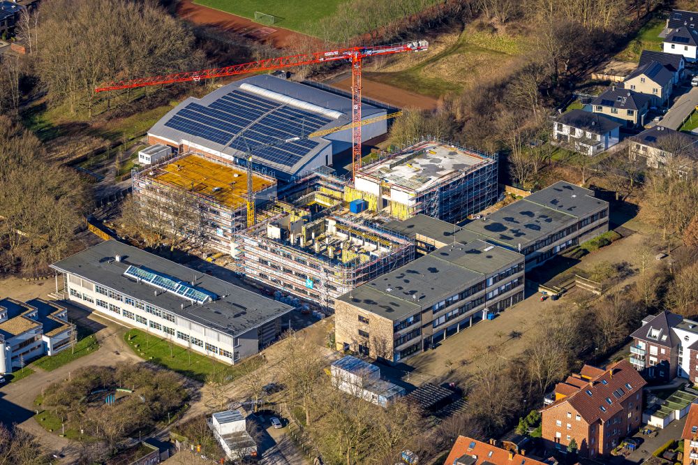Lünen from the bird's eye view: New construction site of the school building Realschule Luenen-Altluenen on street Rudolph-Nagell-Strasse in Luenen at Ruhrgebiet in the state North Rhine-Westphalia, Germany