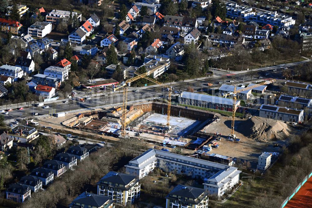 Aerial image München - New construction site of the school building of Realschule on street Allacher Strasse - Franz-Mader-Strasse in the district Moosach in Munich in the state Bavaria, Germany