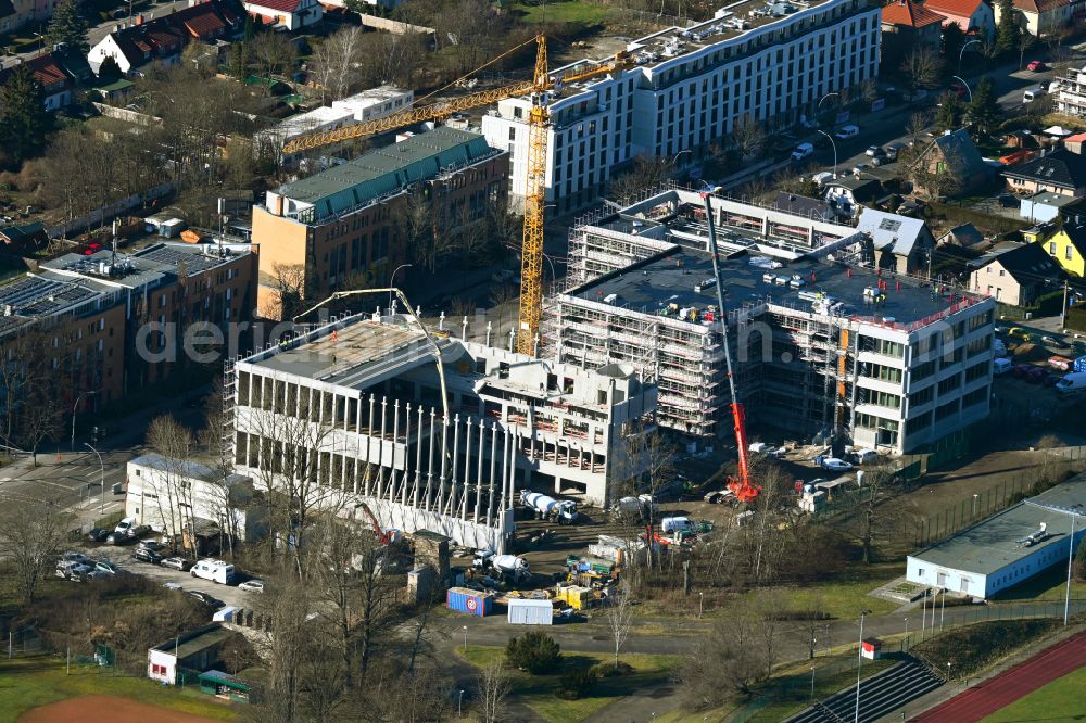 Berlin from above - New construction site of the school building on Rennbahnstrasse in the district Weissensee in Berlin, Germany