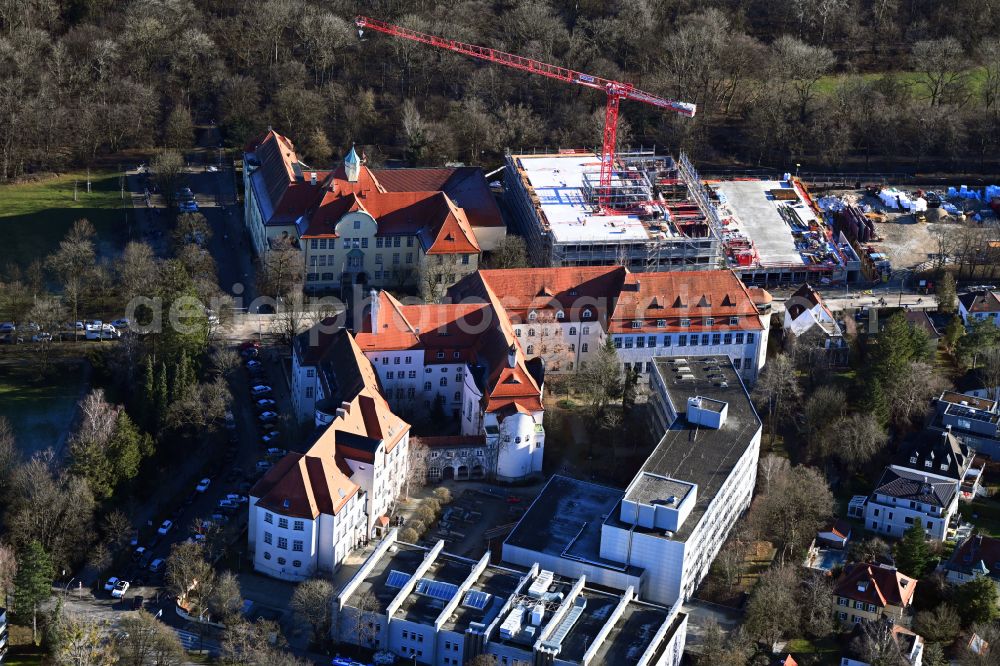 München from the bird's eye view: New construction site of the school building Staatliches Karlsgymnasium on street Am Stadtpark in the district Pasing in Munich in the state Bavaria, Germany
