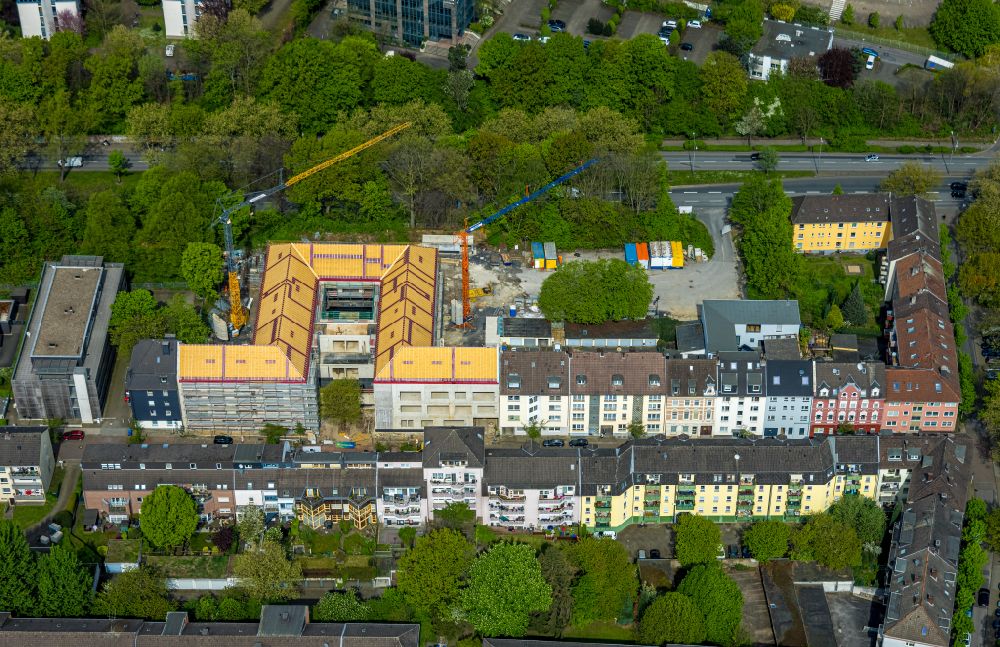 Aerial image Essen - New construction site of the school building Tiegelschule on street Tiegelstrasse in the district Nordviertel in Essen at Ruhrgebiet in the state North Rhine-Westphalia, Germany