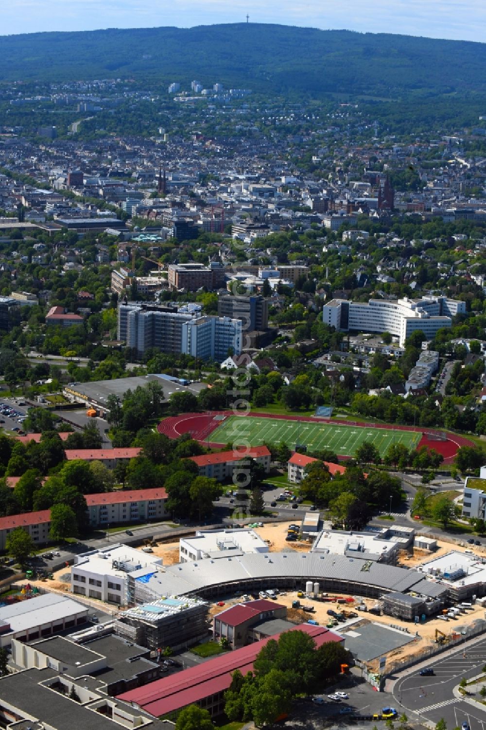 Aerial photograph Wiesbaden - New construction site of the school building on Virginiastrasse in Wiesbaden in the state Hesse, Germany