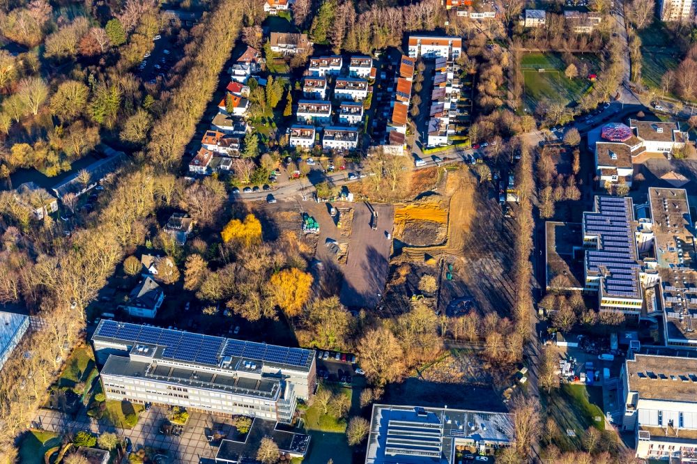 Unna from above - New construction site of the school building with Continuing Education Center on Bildungscampus Unna on Berliner Allee in the district Alte Heide in Unna in the state North Rhine-Westphalia, Germany