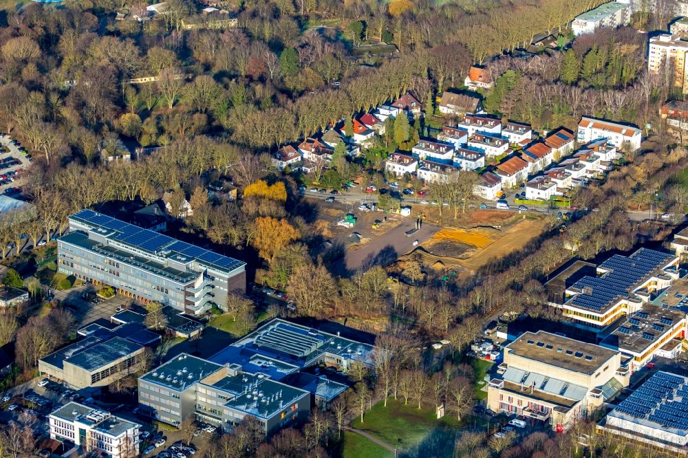 Aerial image Unna - New construction site of the school building with Continuing Education Center on Bildungscampus Unna on Berliner Allee in the district Alte Heide in Unna in the state North Rhine-Westphalia, Germany