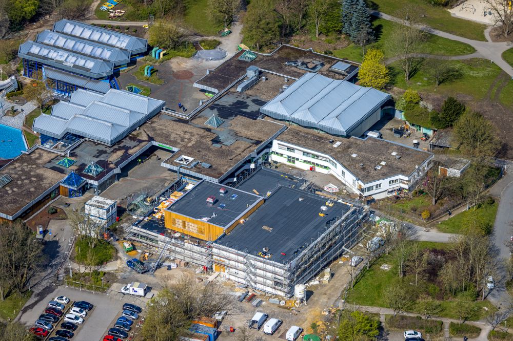 Aerial image Dortmund - Construction site for the new building of the indoor swimming pool of Westbad in Revierpark Wischlingen in Dortmund at Ruhrgebiet in the state North Rhine-Westphalia, Germany