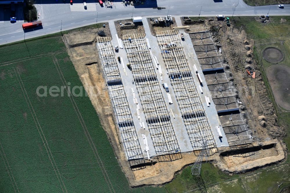 Aerial photograph Ahrensfelde - Construction site for the new building of Self Storage in the district Eiche in Ahrensfelde in the state Brandenburg