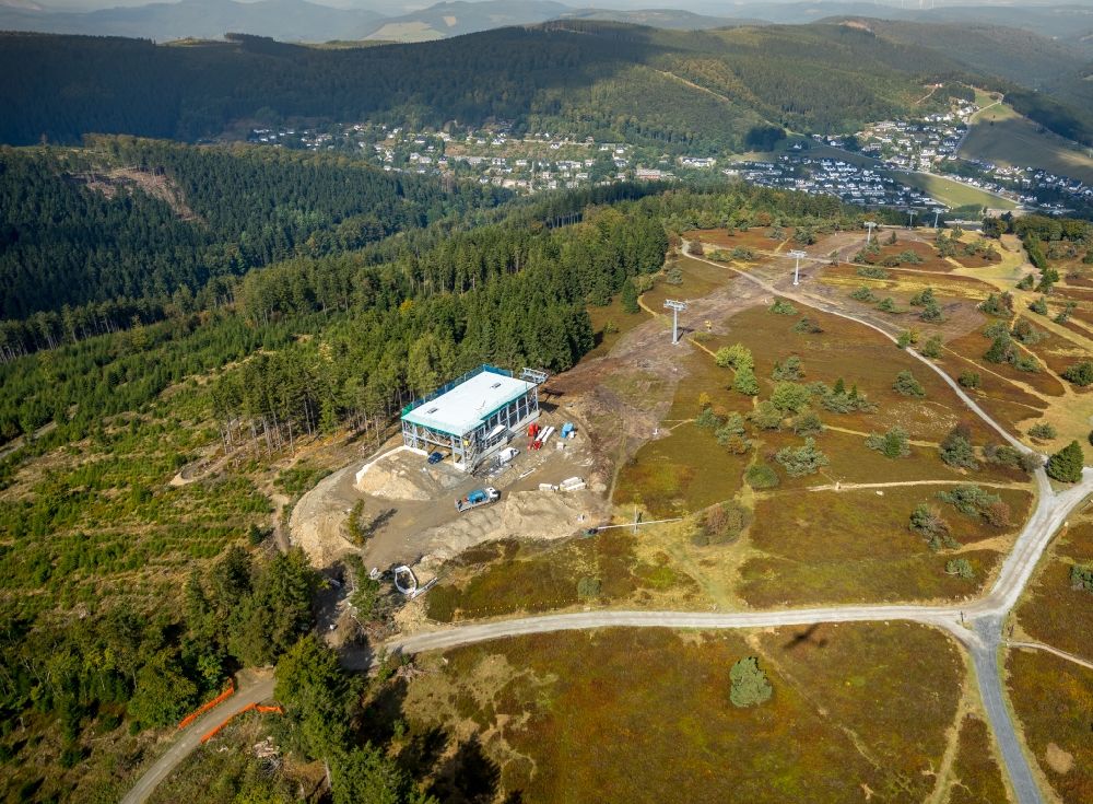 Willingen (Upland) from the bird's eye view: Construction site for the new construction of a ski lift K1 on the Ettelsberg in Willingen (Upland) in the state, Germany